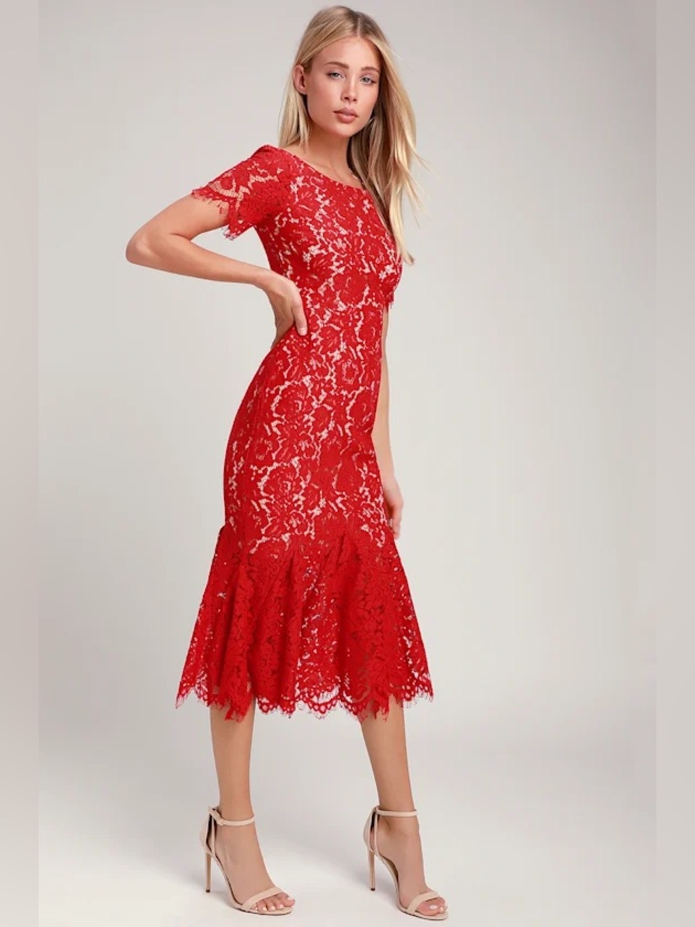 Lulus Red Lace Midi Dress